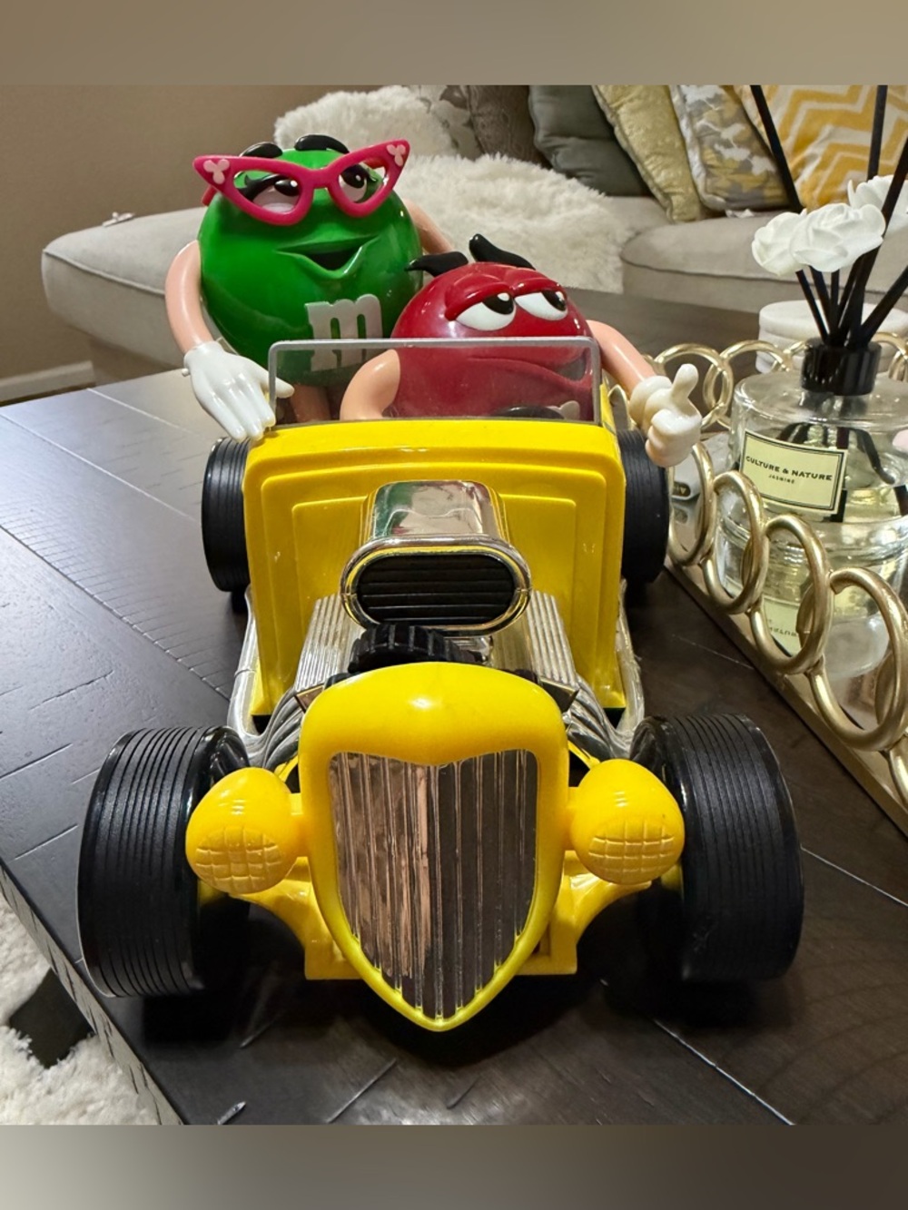 M&M'S Yellow Hot Rod Toy Car with Green & Red M&M Characters